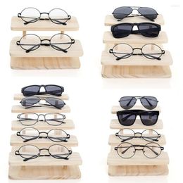 Zonnebrillen frames 2-4 lagen tonen bureaublad natuurmateriaal rekglazen display houder stap planken bril houten hout