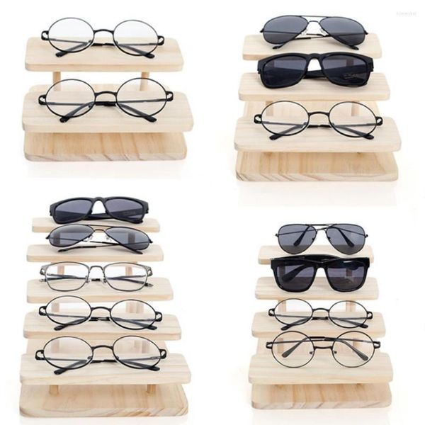 Cadres de lunettes de soleil 2-4 couches montrent bureau matériau naturel support lunettes support d'affichage étape étagères lunettes bois