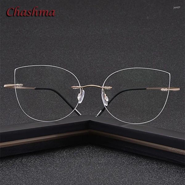 Lunettes de soleil Cadres 2 G Rimless Pure Titanium Lunettes Cat Eye Femmes Ultra Light Ochelari Lunettes Hommes Personnaliser Forme Myopique Prescription