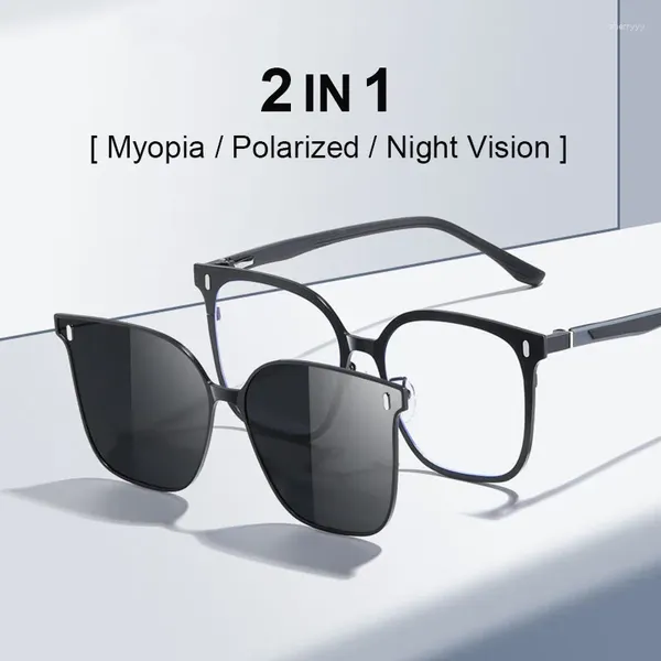 Framas de gafas de sol 2 en 1 acero inoxidable Marco de lentes ligeros anti azules para hombres Lente de visión nocturna polarizada