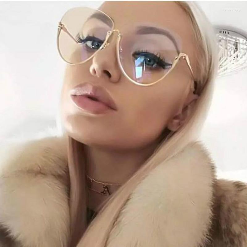 Güneş Gözlüğü Çerçeveleri 2023 Moda Yarım Çerçeve Gözlükleri Kadınlar Şeffaf Vintage Büyük Gözlükler Açık lens Yuvarlak Erkekler Lady Eyewear