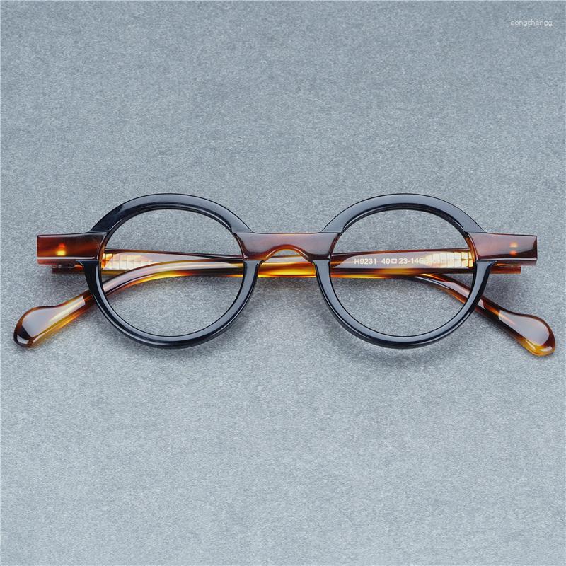 Solglasögon ramar 2023 vintage skarvning acetat myopia glasögon ram hand hantverk kvinnor män retro liten oval design hög nivå original