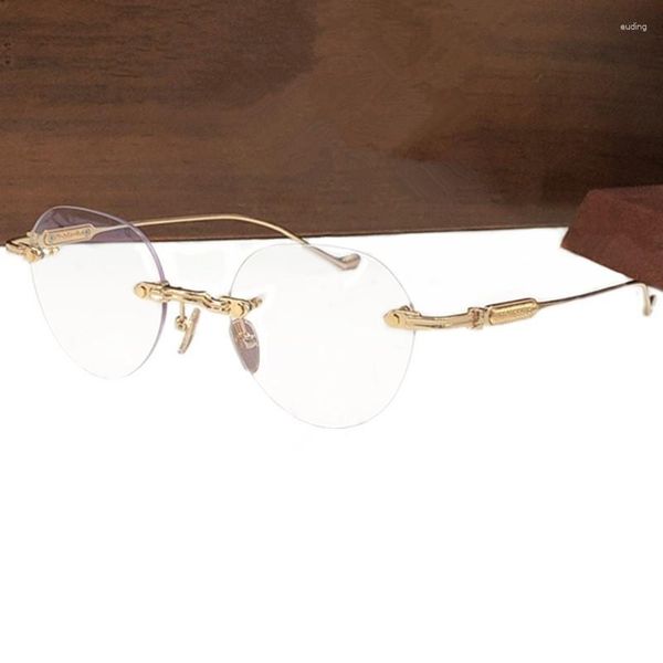 Lunettes de soleil Cadres 2023Lux CHRetro-Vintage Lunettes rondes sans monture Femmes Noriginl Case SF51-21-140Lunettes en titane léger Lunettes