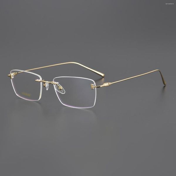 Lunettes de soleil Cadres 2023Men's Business sans cadre ultra léger lunettes de prescription cadre TF5678 pur titane fil d'or pour femmes