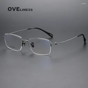Lunettes de soleil Frames 2024 Business Men Ultralight Pure Titanium Glasses Cadre pour la myopie Lire des lunettes de prescription Spectacles Half Rim Eyewear