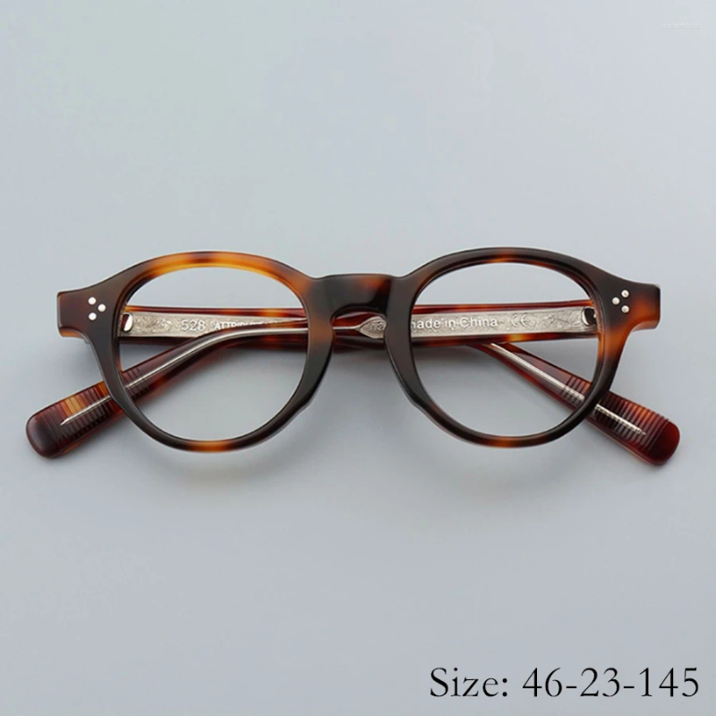 Solglasögon ramar 2024 mode vintage hård acetat ram tvr528 sfär myopia optisk glasögon retro runda handfartyg kvinnor man hög kvalitet