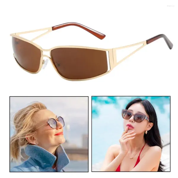 Lunettes de soleil Frames 2024 Enveloppe de métal autour des femmes miroir argenté verres de soleil une pièce à vapeur Punk Goggles Men Shades Eyewear