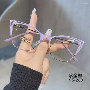 Lunettes de soleil Cadres 2024 Ultra Light Metal Cat Eye Lunettes Cadre Mode Femme Marque Designer Optique Surdimensionné Clair