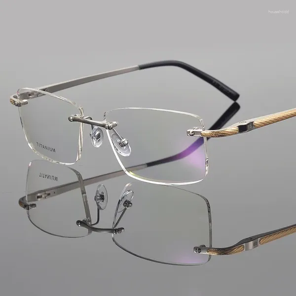 Lunettes de soleil Cadres 2024 Ultralight Titane Rimless Lunettes Cadre Femmes Lunettes Carré Prescription Myopie Optique Hommes Vintage Lunettes