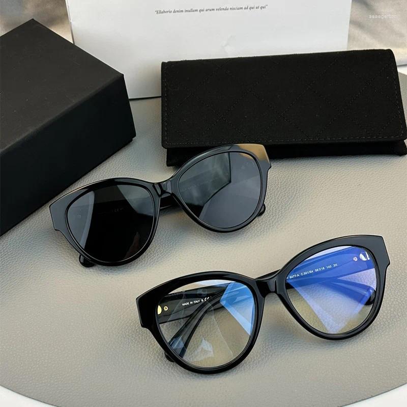 Solglasögon ramar 2024 Kvinnor Oval Black Acetate Pearl Decorated Personalized Outdoor Fashion Star Talent Model UV400 Sun Glasses