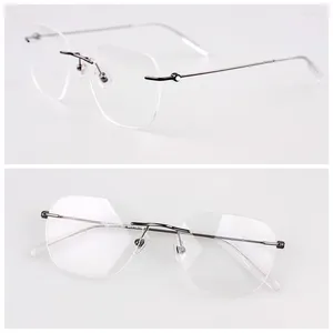 Zonnebril Frames 2024 Zeshoekige Merk Vinatge Randloze Ultralight Brillen Bril Mannen Vrouwen Hoge Kwaliteit Recept Brillen MB0101O