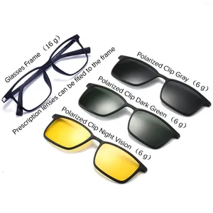 Lunettes de soleil Cadres 3 en 1 Clip magnétique polarisé sur des lunettes Frame Men Prescription Myopie optique Eyeglasse