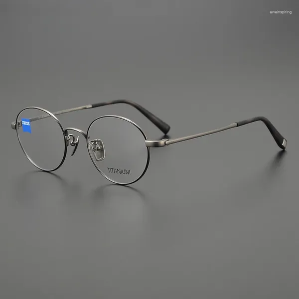 Lunettes de soleil Cadres 49mm Hommes Femmes Titanium Lunettes Marque Ronde Lunettes Cadre Rétro Design Myopie Hyperopie Optique Prescription Qualité