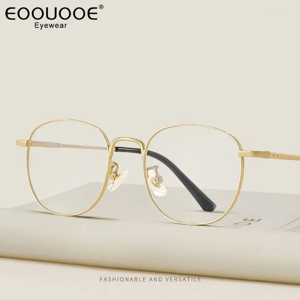 Lunettes de soleil Frames 49 mm Eyeglasse en titane Titanium Gold's Gold Round Lights Fixe Myopie Reading Optics Eyewear Prescription