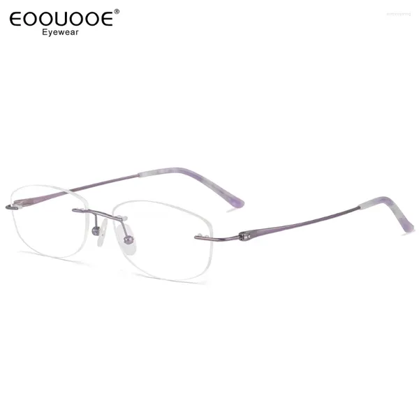 Lunettes de soleil Cadres 52mm Femmes Titanium Lunettes sans monture Myopie Lunettes Cadre Optique Prescription Lentille Lecture Progressive Diamant Lunettes