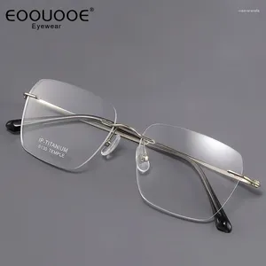 Lunettes de soleil Frames 54 mm Titanium Rimless Eyeglass Men Femmes Lunes Fames sans vis sans réflexion Optique Progression de prescription