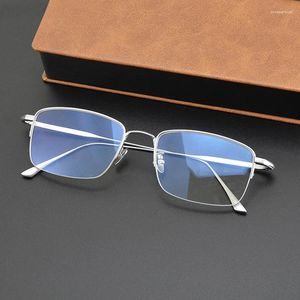 Lunettes de soleil Cadres 55mm Hommes Pure Titanium Lunettes Vintage Demi-cadre optique Filtre Bleu Lumière Anti-reflet Myopie Hyperopie Progressive