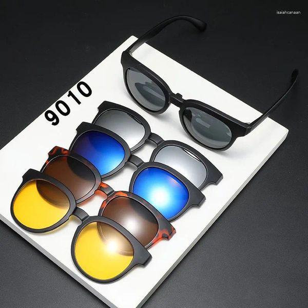 Marcos de gafas de sol 6 en 1 Marco de espectáculo Hombres Mujeres con 5 PCS Clip en gafas magnéticas polarizadas Computadora masculina Óptica 9010