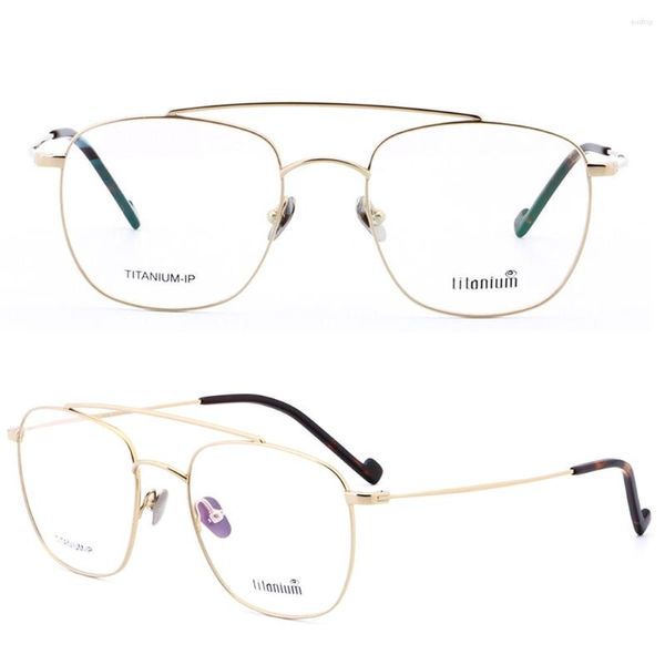 Lunettes de soleil Frames 80s hommes Pure Titane Eyeglass Square Optical Lunes Double Bridge Prescription Prescription Gold Spectacles Light