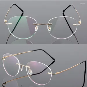 Lunettes de soleil Cadres 9 Couleur Rétro Demi-Rond Pliable Ultraléger Mémoire Alliage De Titane Lunettes Sans Monture Hommes Prescription Myopie Optique