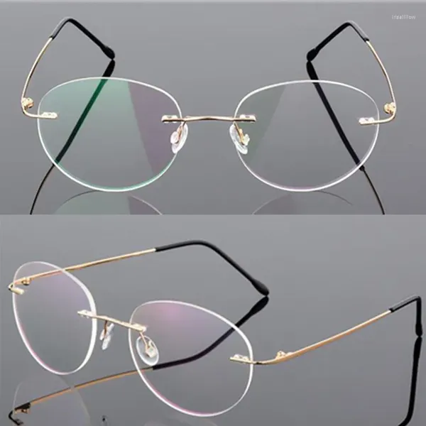Marcos de gafas de sol 9 color retro medio redondo plegable memoria ultraligero aleación de titanio gafas sin montura marco hombres prescripción miopía óptica