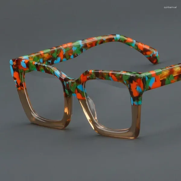 Monturas de gafas de sol Acetato Gafas gruesas Marco Cuadrado Color a juego Hombres Ópticos Anteojos recetados Mujeres Miopía Lectura Personalizada