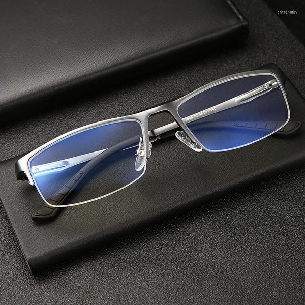 Monturas de gafas de sol, montura de gafas de aluminio para hombre, montura Vintage de medio borde para anteojos recetados ópticos, gafas transparentes