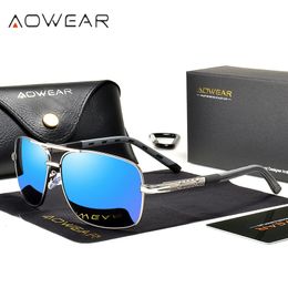 Sonnenbrillenrahmen AOWEAR Luxus quadratische polarisierte Sonnenbrille für Männer Frauen Vintage Blaue Spiegel Sonnenbrille Mode Aluminiumschirme Sonnenbrille Gafas 230712