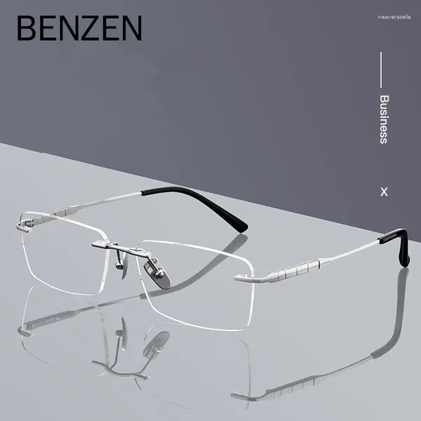 Lunettes de soleil Frames Benzen Ultra-Light Pure Pure Titanium Optical Myopia Glasses Frame Men Business Retro Men's Rimless Prescription Eyewear 5957