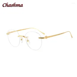 Zonnebrillen Frames merkontwerp broeierige bril ronde pure titanium lichte bril Mannen randloze bril Kwaliteitskader Optisch brillen Recept