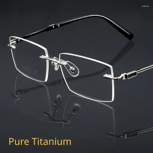 Lunettes de soleil Frames Business Rimless Pure Titanium Lunes Retro Large Face Square Men Femmes Myopie Eyeglasse