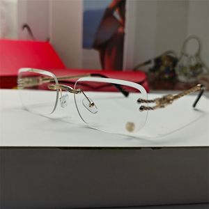 Zonnebrillen Frames C-0197er Brand Vintage Rimless Titanium Reading Women Men Glazen Frame Optische vierkante brillen Luxe Recept-bril