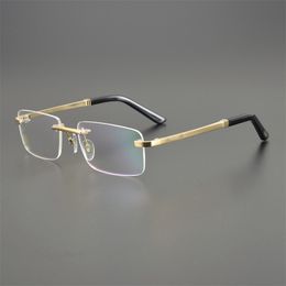 Marcos de gafas de sol C-0202er marca vintage titanio rimless lectura para hombres marco de gafas ópticas oculares recetados de lujo