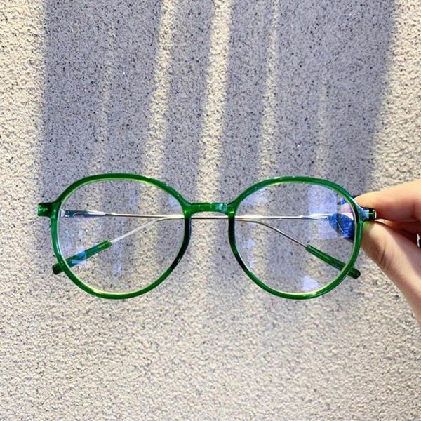 Monturas de gafas de sol para mujer, montura de Gafas de colores dulces, Retro verde, gafas ópticas transparentes, redondas y transparentes