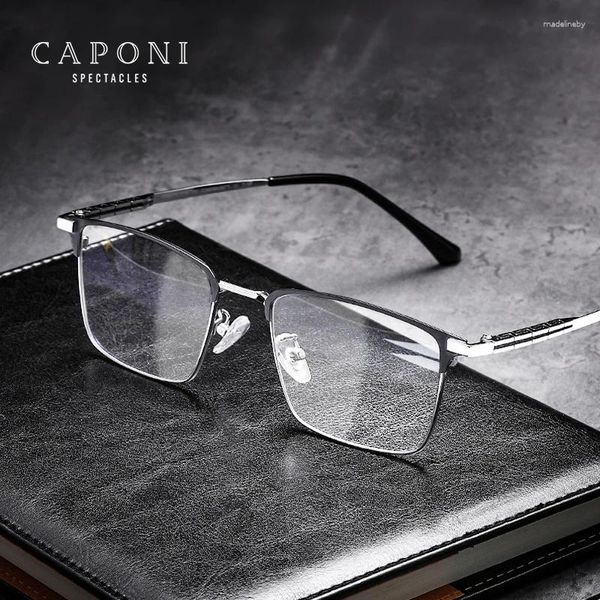 Lunettes de soleil Frames Caponi Lunes Eyes classiques pour hommes Metal Metal Blue Light Blocking Optical Fashion Fashion Special Design Spectacles JF9815
