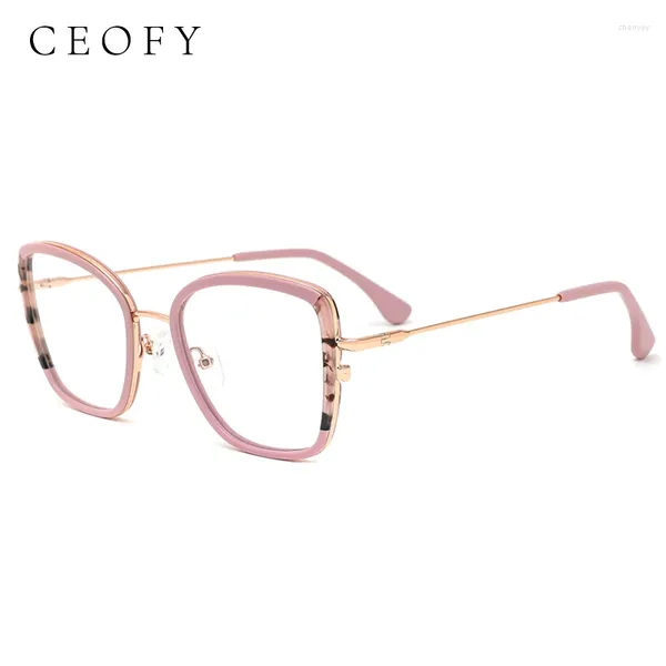 Lunettes de soleil Frames Céofy Acetate Metal Femmes Cat Eye Eyeglasses Cadre Rose Rétro Myopie Lunets Optical Prescription High Quality