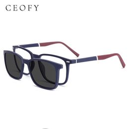 Zonnebrillen frames Ceofy Men -bril 2 in 1 opvouwbare dop op magnetische optische bijziendheid zonnebrillen op recept glazen frame C8016 231020