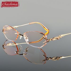 Zonnebrillen Frames Chashma Luxury tint lenzen Myopia -bril Lees diamant snijdende randloos frame voor vrouwen 230307