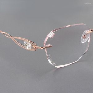 Zonnebrilmonturen Chashma Optische Bril Randloze Titanium Lichtbril Mode Brillen Frame Voor Vrouwen Diamant Getrimde Stenen