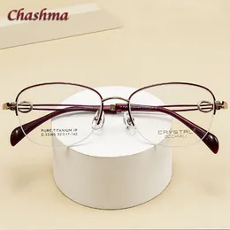 Marcos de gafas de sol Chashma Mujer Diseñador de alta calidad Titanio Semi Borde Gafas graduadas Marco Óptico Femenino Gafas ligeras