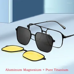 Montature per occhiali da sole CHFEKUMEET Occhiali da vista ultraleggeri retrò polarizzati in puro titanio con clip magnetica montatura per occhiali da uomo e da donna