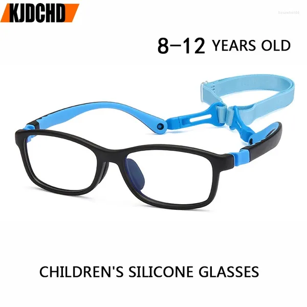 Monturas de gafas de sol para niños, gafas cuadradas de silicona para niños, lentes transparentes Tr90, marco óptico azul y rosa para niña de 8 a 12 años