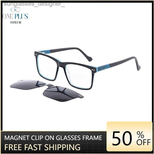 Monturas de gafas de sol con clip para gafas, gafas antiluz azul, gafas graduadas de acetato, monturas de gafas magnéticas para hombres G5270 One Plus EyewearL231007