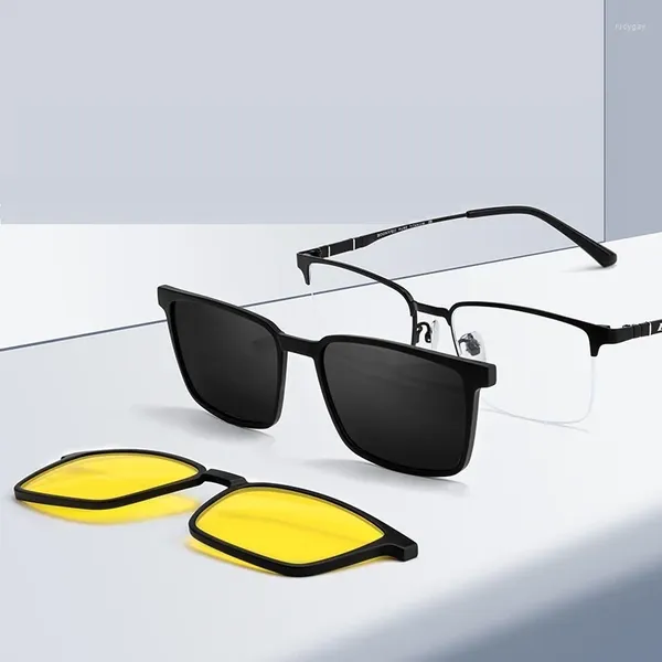 Monturas de gafas de sol polarizadas personalizadas de aluminio, gafas de sol magnéticas para hombres, imán con Clip en montura óptica, gafas graduadas