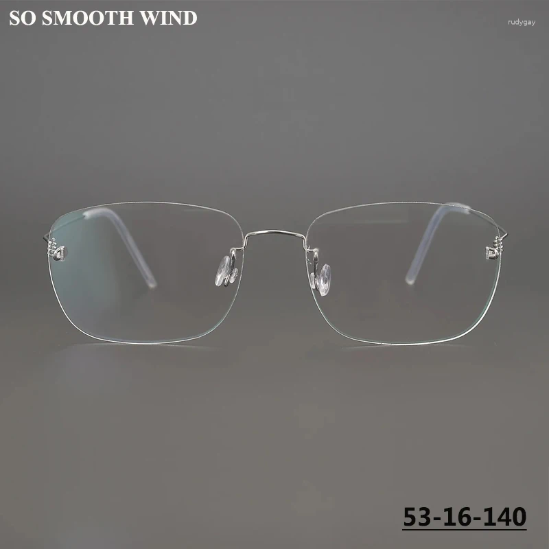 Óculos de sol Quadrões Dinamarca Marca Rimless Glasses Frame Ultralight Screwless Homem Business Business Ópulos quadrados