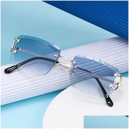 Lunettes de soleil Frames Diamond Cut Luxury Desinger Carter Sun Glasses Vintage Rimless Wire C Shades pour hommes et femmes Lentes de Sol Drop D Dhkmn