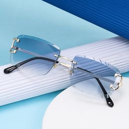 Monturas de gafas de sol Corte de diamante Lujo Desinger Carter Gafas de sol Vintage Sin montura Alambre C Tonos para hombres y mujeres Lentes De Sol Mujer 230407