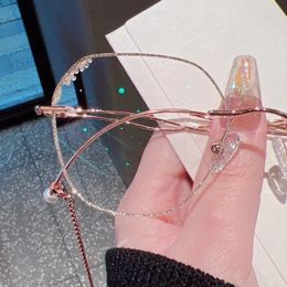 Zonnebrillen Frames Dubbele keten Multilaterale bril voor dames frameloze diamantgesneden op maat gemaakte voorschrift Myopia Hyperopia