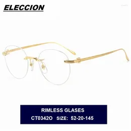 Monturas de gafas de sol ELECCION de alta calidad de titanio puro, gafas redondas sin montura, gafas de diseñador para hombres, montura de gafas ópticas para mujeres