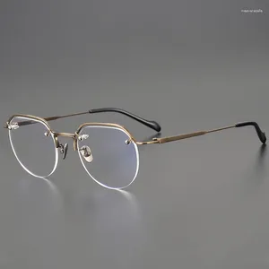 Zonnebrilmonturen ELECCION Puur Titanium Brillen Vrouwen Vintage Ovale Semi Randloze Brilmontuur Mannen Bijziendheid Optische Recept Bril